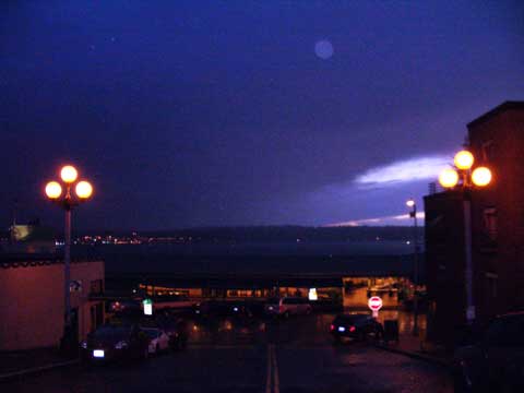 A view downhill and over the water